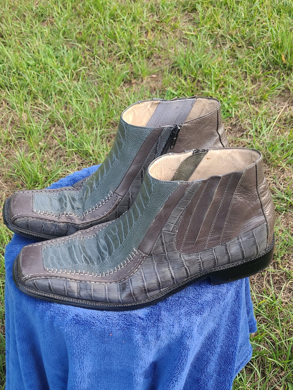 Stacy Adams Leather Executive Ankle Boots Gray Alligator Print Men Size 12 M
